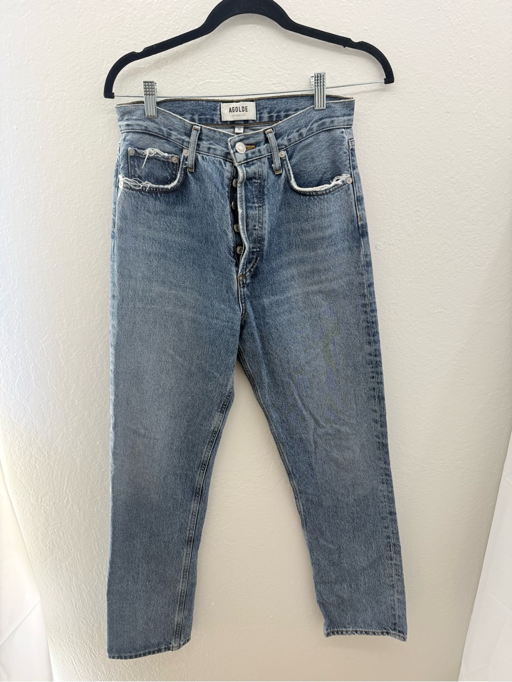 AGOLDE 90s High Rise Straight Leg Distressed Jeans Medium Wash Size 25
